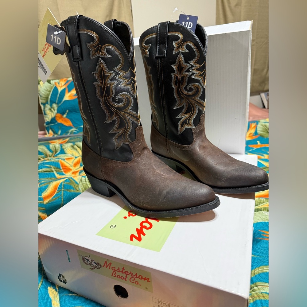 NEW Fancy Exotic Brown Men Cowboy Boots Masterson Boot Co Handcrafted NWT